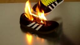 Jana heats her Adidas Top Ten Hi shiny black white over burned Adidas Samba black white