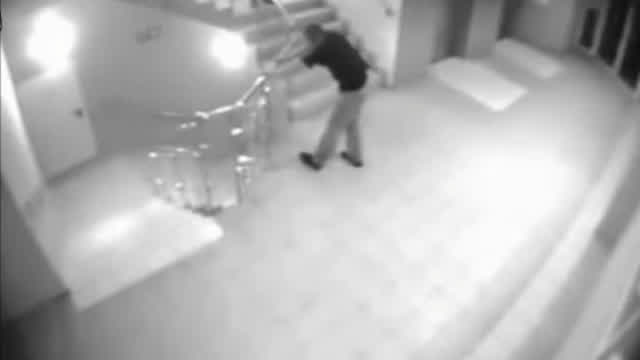 Drunk falls on railing