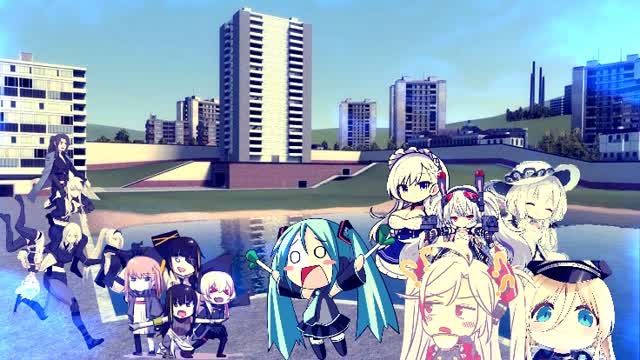 Gmod Miku Hatsune vs Azur Lane and GFL SNPC's battle in gm_construct 1