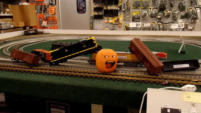 The Stupid Orange in Train Crash at The Hobby Store