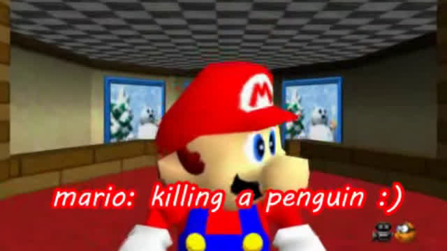 mario kills a penguin | super mario 64 bloopers